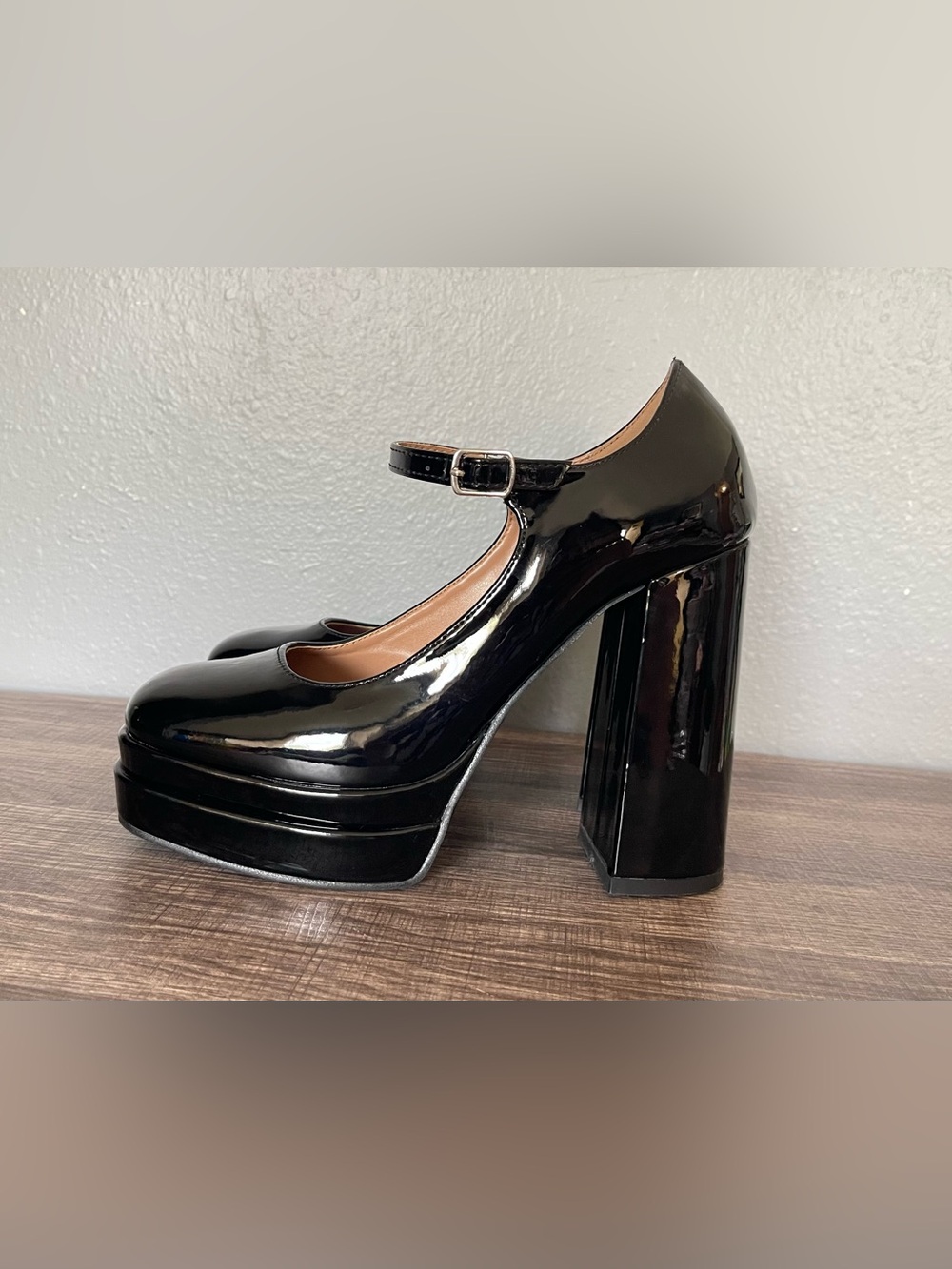 Rampage Platform Mary Jane High Heel Pumps - Black Patent